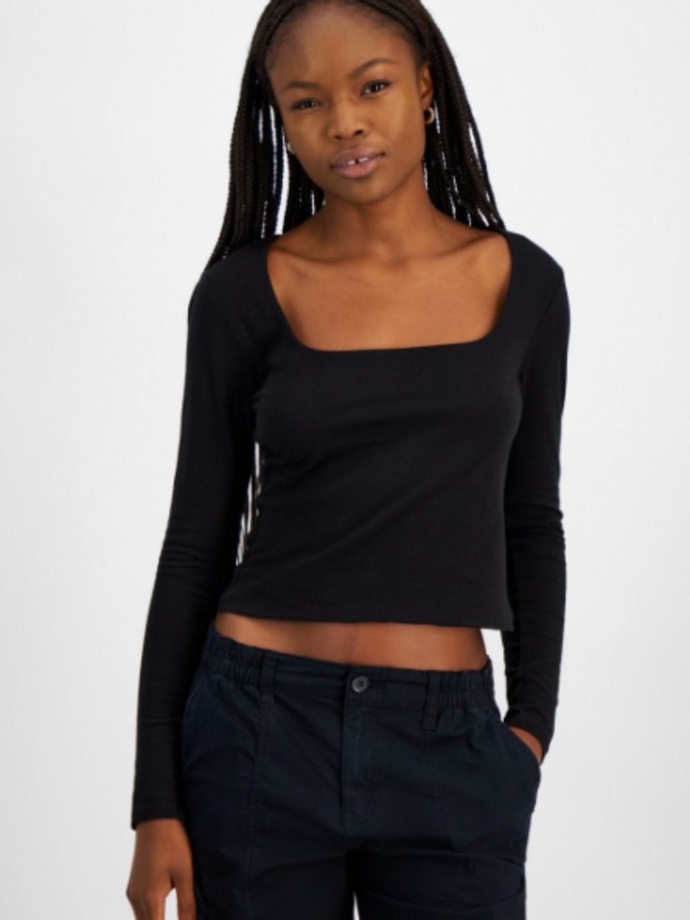 Planet Heart Junior's Square-Neck Long-Sleeve Tee - Black Beau Size XL NWT